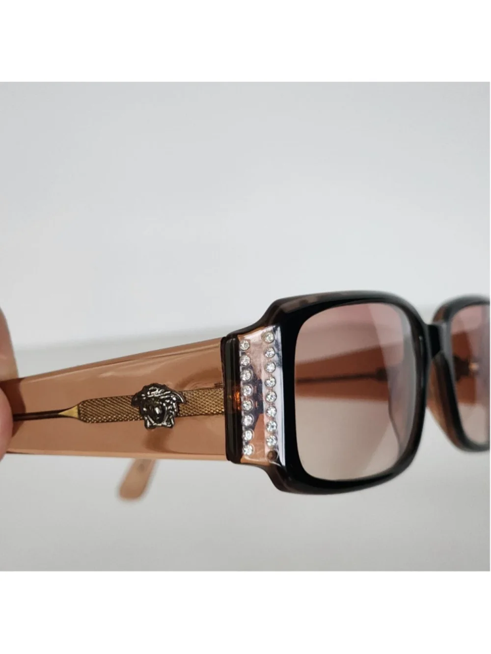 VERSACE Women's Brown Rectangle Tortoiseshell Sunglasses With‎ Crystals